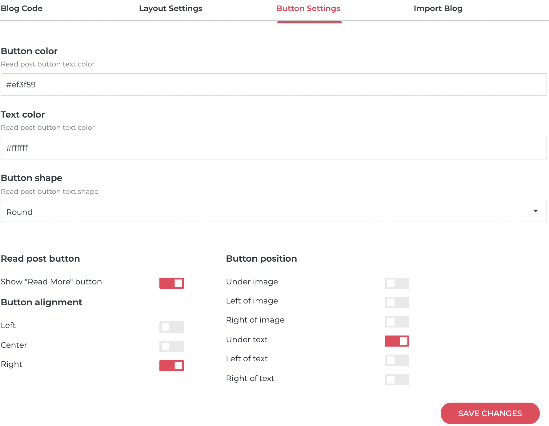 Quickblog | Button Settings Quickblog | Button Settings
